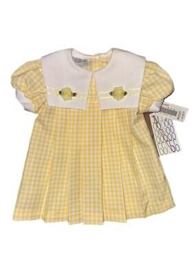 NWT Piccolo Vintage Yellow Gingham Pleated
Baby Dress White Sailor Collar 18M